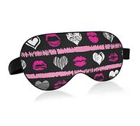 Sexy Pink Women Lips White Hearts Seamless On Black Eye Masks Cover Blocks Light Sleep Mask Shade Cover Blindfold Relaxing Eyeshade Cover avec serre-tête réglable pour hommes femmes enfants