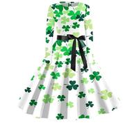 Sexy Robe de Taille Moyenne Vintage à Manches Longues pour la Saint Patrick Trapèze Robes d'Hiver Élégantes, Vert-r, XL
