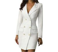 Sexy Robe Formelle Bureau Dame Femmes Double Breasted Blazer Plus Size Slim Bodycon Work Wear Dress, White, XXL