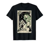 Sexy Sorcière Tarot Cheveux Verts Noir Blanc Bas Halloween T-Shirt