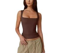 FENXIXIONE Sexy Summer Pour Femmes Double Doublure Amincissante Hauts Cintrés à Col En Forme De Cœur T-shirts Sans Manches Tops Going Out (S,Café)