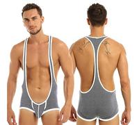 WEITING Sexy Undershirt Hommes sous-Vêtements Combinaisons Respirantes Sexy Men's Wrestling Suspenders Singlet Mankini Underwear Body Undershirt-Gray,XL
