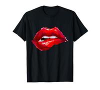 Sexy Women Red Lips T Shirt, Women Printed Oil Painting Lips T-Shirt