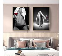 Sexy Women Red Wine Glass Body Art Canvas Painting Modern Wall Art Poster Prints for Living Room Home Decor Cuadros 80x120cmx2 No Frame
