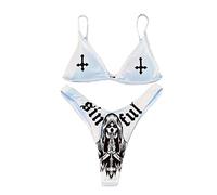 Sexy Y2k Goth Punk Skull Bodycon Backless Sleeveless Hot E-Girls Crop Top Summer Bra Push Up Bikini Set Beach Camisole Party-nz764,S