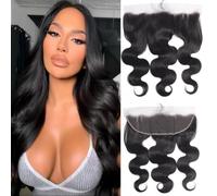 Sexycat Cheveux humains ondulés 33 x 10,2 cm avec dentelle frontale de 30,5 cm - Naissance des cheveux naturels d'une oreille à l'autre - Dentelle frontale pré-épilée avec des cheveux de bébé