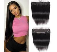 Sexycat Cheveux humains raides 33 x 10,2 cm, densité 150 %, naissance des cheveux naturelle d'une oreille à l'autre avec des cheveux de bébé, couleur naturelle