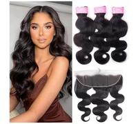 Sexycat Extensions de cheveux humains brésiliens vierges avec dentelle frontale 33 x 10,2 cm 40,6 cm, 45,7 cm, 50,8 cm + 35,6 cm, 100 % non traités