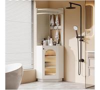 Seyakany Armoire Salle de Bain Rangement 45 x 45 x 166,6 cm avec Rampe Lumineuse,Armoire d'angle avec Crochets et Compartiment de Rangement,étagères réglables,Meuble de Salle de Bain,Blanc
