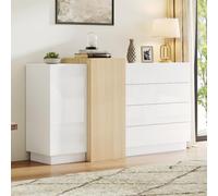 Seyakany Buffet Blanc Brillant, Meuble de Salle à Manger Moderne avec Espace de Rangement, Meuble de Rangement Moderne Couleur Bois Minimaliste