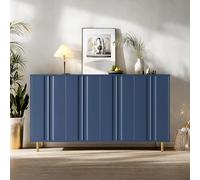 Seyakany Buffet Cuisine Rangement avec 4 Portes et 2 étagères,Buffet Salle a Manger avec Design Unique, Meuble de Salle à Manger avec Pieds et métal Robustes,Meubles de Salon,140x40x85,9 cm,Bleu