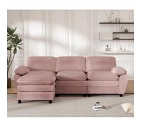 Seyakany Canapé d'angle,canapé 3 Places modulaire combiné,canapé à Double Coussin,Lampe combiné en Velours,avec Pouf Amovible Salon (Pink)