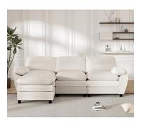 Seyakany Canapé d'angle,canapé 3 Places modulaire combiné,canapé à Double Coussin,Lampe combiné en Velours,avec Pouf Amovible Salon (White)
