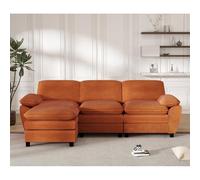Seyakany Canapé d'angle,canapé 3 Places modulaire combiné,canapé à Double Coussin,Lampe combiné en Velours,avec Pouf Amovible Salon (Orange)