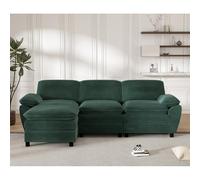 Seyakany Canapé d'angle,canapé 3 Places modulaire combiné,canapé à Double Coussin,Lampe combiné en Velours,avec Pouf Amovible Salon (Green)