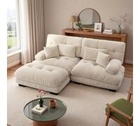 Seyakany Canapé d'angle Cloud,Canapé modulable Moderne 2 Places avec Pouf,canapé sectionnel avec 2 Coussins lombaires et 2 oreillers décoratifs,Chenille,Structure en Bois Massif,pour Salon,Café léger