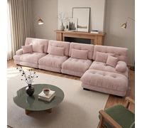 Seyakany Canapé d'angle en L,Canapé Nuage modulable 4 Places avec Pouf Amovible,canapé sectionnel Moderne avec 4 Coussins lombaires et 2 oreillers décoratifs,Chenille,pour Salon,Rose