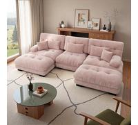 Seyakany Canapé d'angle en U,Canapé Nuage modulable 3 Places avec 2 Repose-Pieds,canapé-lit Convertible à Assise Profonde avec Coussins lombaires et oreillers décoratifs,Chenille,pour Salon,Rose