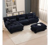 Seyakany Canapé d'angle Ergonomique modulable 5 Places de 300 cm,Grand canapé Cloud 5 Places,Canapé sectionnel Convertible en U ou en L,Rembourrage 100% Mousse à mémoire de Forme,Tissu Velours,Noir