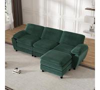 Seyakany Canapé d'angle Ergonomique modulable avec Coussin de Causeuse,Canapé modulaire en L 3 Places avec avec Repose-Pieds Amovible,canapé sectionnel,Velours côtelé,pour Salon ou Appartement,Verte