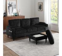 Seyakany Canapé d'angle Moderne en Forme de L avec Repose-Pieds et Espace de Rangement,canapé 3 Places avec accoudoirs Confortables,Porte-gobelet,Poches latérales,Chenille (Noir)