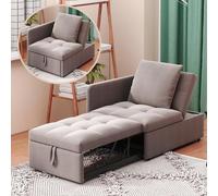 Seyakany Canapé lit 1 Place Convertible rembourré 3 en 1, canapé Convertible lit Multifonctionnel, lit canapé en Tissu Lin avec Dossier réglable,inclinable pour Petits espaces (Grey-2)