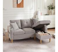 Seyakany Canapé moderne 3 places avec méridienne et espace de rangement,canapé d'angle en L avec porte-gobelet intégré,canapé sectionnel en L avec 2 oreillers,coton et lin,pour salon/bureau,Gris clair