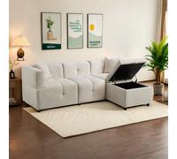 Seyakany Canapé Moderne 3 Places,canapé d'angle en L avec Rangement,canapé sectionnel Moderne avec Repose-Pieds Amovible et 2 Coussins,Tissu Chenille,Convient pour Salon/Bureau,Beige