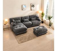 Seyakany Canapé sectionnel Grand Cloud 5 Places,canapé d'angle Confortable, Tissu Velours et Design Ergonomique,Rembourrage 100% Mousse à mémoire de Forme,300 x 143 x 80cm, Le Salon/Bureau,Gris foncé