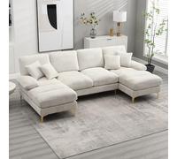 Seyakany Canapé sectionnel Moderne,canapé 4 Places,Grand U-Shape avec sièges inclinables Doubles,canapé d'angle pour Salon/Bureau/Appartement,Chenille,Beige