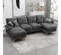 Seyakany Canapé sectionnel Moderne,canapé 4 Places,Grand U-Shape avec sièges inclinables Doubles,canapé d'angle pour Salon/Bureau/Appartement,Chenille,Gris