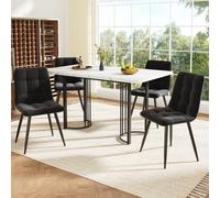 Seyakany Ensemble de Salle à Manger (5 pièces), Ensemble de Salle à Manger Extensible pour 4 Personnes, Structure en métal, Table à Manger rectangulaire, chaises de Salle à Manger en Velours Noir