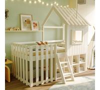 Seyakany Lit Cabane Enfant 90x200cm avec Toit et fenêtre,Lit superposé Enfant 90x200 avec Espace de Rangement Ouvert e échelle d'escalade,Bois Massif,Cadre de lit pour Enfant,sans Matelas,Blanc