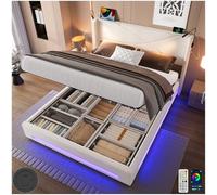 Seyakany Lit Coffre 140x200 avec 2 liseuses,Prises USB et LED, système hydraulique,très Grand Espace de Rangement en Bas,lit 2 Personne,Cadre de lit 140x200 avec sommier,Velours,Beige