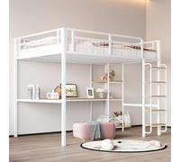 Seyakany Lit Mezzanine 1 Place en métal 140 x 200,lit superposé Enfant 140 x 200,lit Enfant avec Barriere,échelle de sécurité,avec Table et étagère,barrière de sécurité en Treillis métallique,Blanc