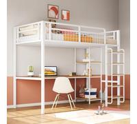 Seyakany Lit Mezzanine 1 Place en métal 90 x 200,lit superposé Enfant 90 x 200,lit Enfant avec Barriere,échelle de sécurité,avec Table et étagère,barrière de sécurité en Treillis métallique,Blanc