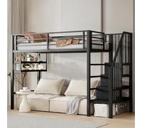 Seyakany Lit Mezzanine Enfant 90 x 200 cm avec échelle de Rangement et étagère,métal Lit superposé 1 Place avec Garde-Corps et Espace sous lit Le pour Couverture,pour Enfants,sans Matelas,Noir