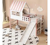 Seyakany Lit Mezzanine Enfant 90x200cm avec échelle de sécurité et Toboggan,Lit superposé avec Rangement à Plusieurs Niveaux, Lit Cabane Enfant 90x200 en Bois Massif avec fenêtres,sans Matelas(Rose)
