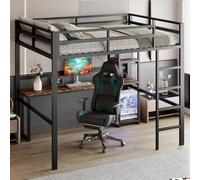 Seyakany Lit Mezzanine Enfant/Adulte en Fer 140x200 cm avec Bureau, Prise de Courant, Ports USB et Type-C,Lit superposé Enfant avec Plusieurs étagères,Cadre de lit Mezzanine 1 Place (Noir)