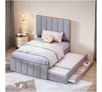Seyakany Lit rembourré 90 x 200 cm avec lit escamotable et tiroirs de Rangement,lit Enfant 90x200,lit Simple,Cadre de lit 90x200 avec sommier à Lattes,lit 1 Personne,Lin,Gris(sans Matelas)