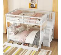 Seyakany Lit superposé 140x200cm avec escaliers de Rangement, lit Enfant équipé de 2 tiroirs, Garde Corps Hauts, certifié EN747-1, Blanc