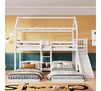 Seyakany Lit Superposé 3 Places avec Toboggan et étagère Ouverte, lit Cabane Enfant avec Toit et Trois Escaliers, Conçu avec Trois Positions de lit, Cadre en pin, Blanc, 90x200cm