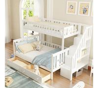 Seyakany Lit superposé Enfant 90x200/140x200cm avec tiroirs,lit cabane Enfants,lit Mezzanine 2 Places avec escalier,avec Barriere,Mezzanine escalier,superposé 2 Places,Blanc