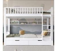 Seyakany Lit superposé Enfant 90x200cm avec 2 tiroirs et étagère Ouverte,Peut être divisé en 2 Lits Simples 90x200,lit Enfant,Les escaliers Peuvent être intervertis à Gauche et à Droite,Blanc