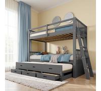 Seyakany Lit superposé Enfant avec lit gigogne et 3 tiroirs,Peut être divisé en Deux Lits Enfants 90x200,lit cabane Enfants 90x 200,sans Matelas,Gris