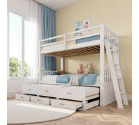 Seyakany Lit superposé Enfant avec lit gigogne et 3 tiroirs,Peut être divisé en Deux Lits Enfants 90x200,lit cabane Enfants 90x 200,sans Matelas,Blanc