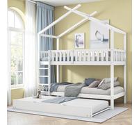 Seyakany Lit superposé Enfant avec lit gigogne,lit cabane Enfants 90x200 avec barrière de sécurité et sommier à Lattes,Blanc