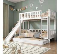 Seyakany Lit Superposé Enfant avec Toboggan et lit Pliant, Lit Mezzanine avec 4 Marches et Porte de sécurité, 90x200/190 cm, Pin + MDF, Blanc