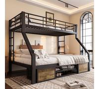 Seyakany Lits superposés 90 x 200 cm et 140 x 200 cm avec Meuble à Chaussures et Compartiments de Rangement, lit Enfant, barrières de sécurité, échelle des 2 côtés, certifié EN747, sans Matelas, Noir