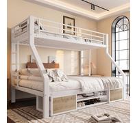 Seyakany Lits superposés 90 x 200 cm et 140 x 200 cm avec meuble à chaussures et compartiments de rangement, lit enfant, barrières de sécurité, échelle des 2 côtés, certifié EN747, sans matelas, Blanc